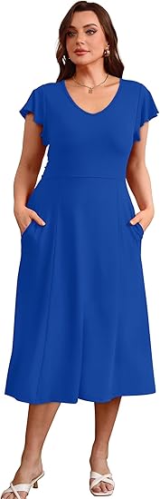 Elegant Classy Ruffle Sleeve Tie Back Scoop Neck Evening Dress